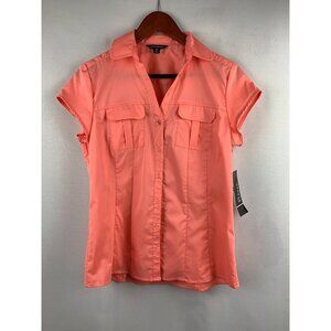 George Coral Button-Up Blouse Size S Wrinkle Resistant